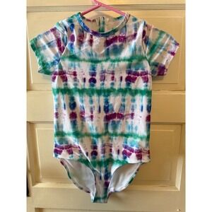 DSG Kids Tie Dye Short Sleeve One Piece Swimsuit Leotard Girls 50 + UV Size S